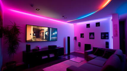 Room with led colors created with Generative Ai technology
