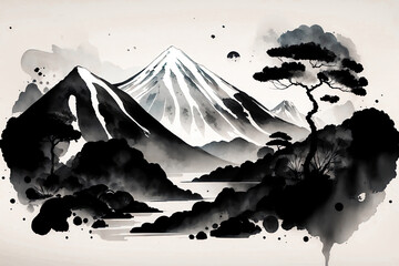 Generative AI Chinese style ink landscape artistic conception illustration