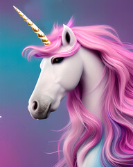 Naklejka na ściany i meble Beautiful portrait illustration of a unicorn. Generative AI.