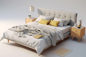 Cozy bedroom setup with gray bed and pillows for ultimate relaxation.