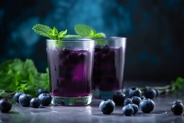 blueberry juice with fruit and mint leaves