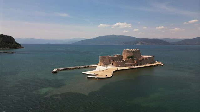 Bourtzi Castle Island with the Greek port city of Nafplio in the background