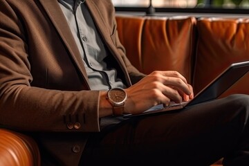 young businessman using a digital tablet while sitting in the office