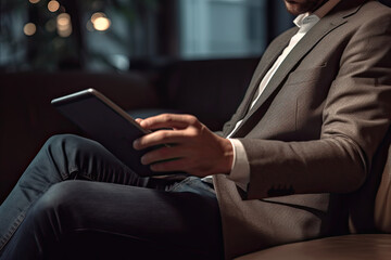 young businessman using a digital tablet while sitting in the office