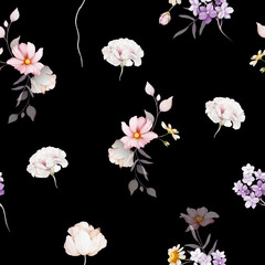 Seamless pattern with bouquets of wild flowers.