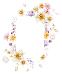 Floral frame with wildflowers on white background