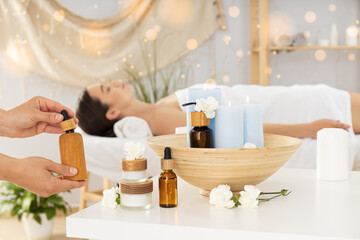 Concept of spa, relax and self care with beautiful young woman