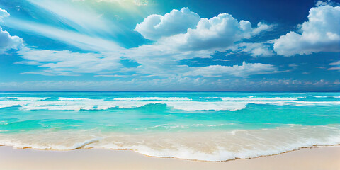 Beautiful sandy beach with white sand and rolling calm wave
