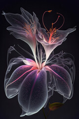 Transparent material x ray lily, concept plant design, surreal plant, flower, black background