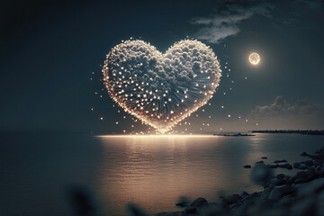 Fototapeta premium hearts and fireworksrerolling fireworks,The fireworks that bloom in the night, the fireworks at the seaside