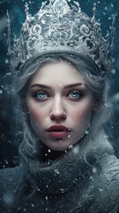 Snowmaiden, portrait of beautiful woman in winter clothes