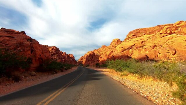 Valley of Fire scenic drive and Big Horn Sheep from drivers POV
