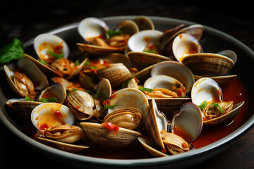 a plate of clams with padang sauce