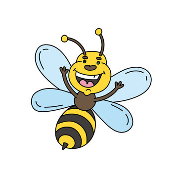 Doodle Bee Vector color Illustration Isolated on white background
