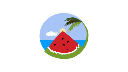 Summer scene silhouette, watermelon on the beach