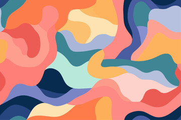 Fototapeta na wymiar Colorful seamless wallpaper with bright colored abstract shapes, minimalist vector illustration