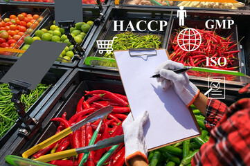 Auditors check for residues in fruits and vegetables at retail outlets in department stores to...