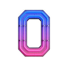 Concrete neon light Number 0 on transparent background, PNG file