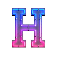 Concrete neon light alphabet H on transparent background, PNG file