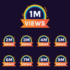views celebration banner design for thumbnail design 1m to 9 million plus views badge set