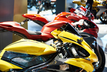 Modern motorcycles at exhibition