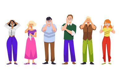 Obraz premium Crying people shed tears flat cartoon vector illustration isolated on white.