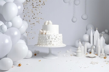white color birthday cake on a white background