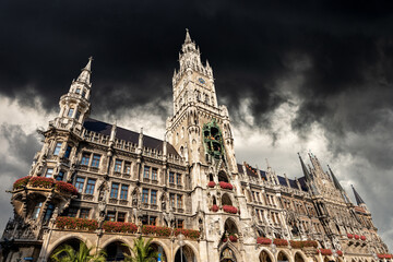 The New Town Hall of Munich. Neue Rathaus, XIX century neo-Gothic style palace in Marienplatz, the...