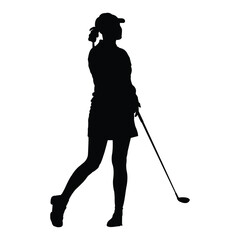 Young woman play golf vector silhouette