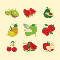 set of fruits and berries