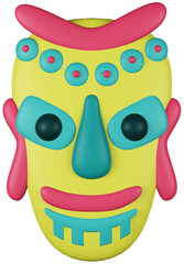 3D illustration mask inspiration native yellow color multicolored on transparent background