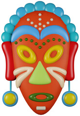 3D illustration render mask inspiration native orange color multicolored on transparent background