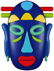 3D illustration render mask inspiration native blue color multicolored on a transparent background