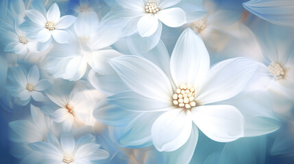 white flowers on blue background illustration