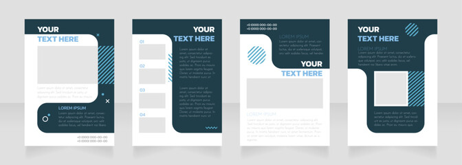 Elegant white and dark blue blank brochure layout design. Service info. Vertical poster template set with empty copy space for text. Premade corporate reports collection. Editable flyer paper pages