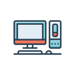 Color illustration icon for computer 