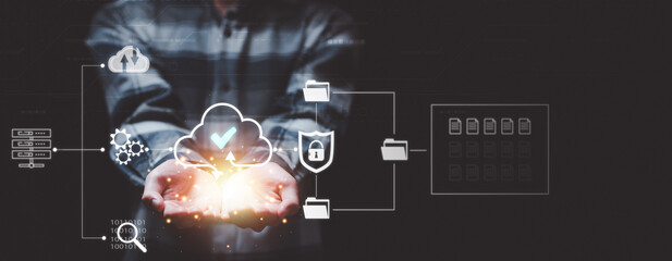 cloud computing backup technology concept ,Access to server communication services ,database connection with modern hardware and software ,Security Administration ,Personal Storage Management