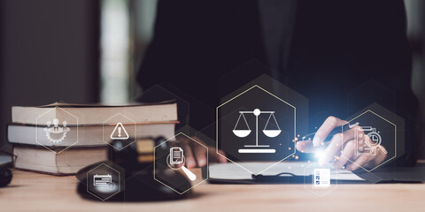 Wooden judge gavel on table ,justice in punishment of offenses and criminal verdicts ,concept of...