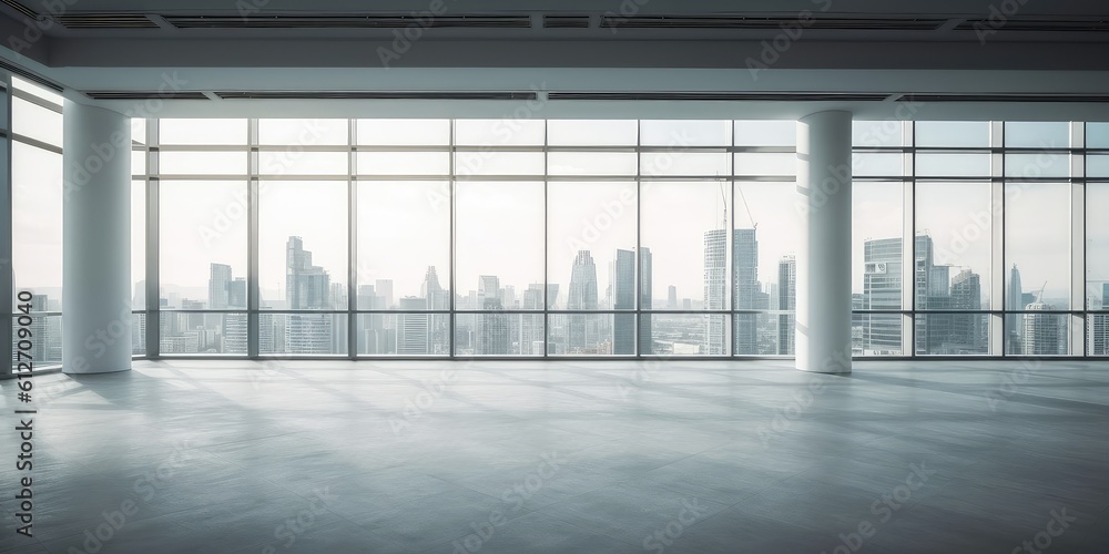 Poster empty office floor with window and city view. generative ai aig18.