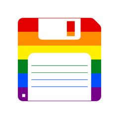 Floppy disk sign. Rainbow gay LGBT rights colored Icon at white Background. Illustration.