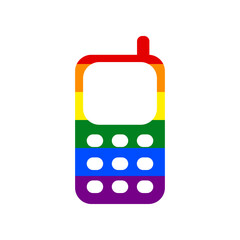 Cell Phone sign. Rainbow gay LGBT rights colored Icon at white Background. Illustration.