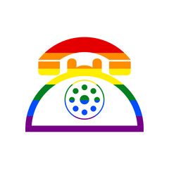 Retro telephone sign. Rainbow gay LGBT rights colored Icon at white Background. Illustration.