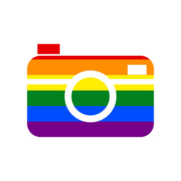 Digital photo camera sign. Rainbow gay LGBT rights colored Icon at white Background. Illustration.