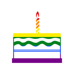 Birthday cake sign. Rainbow gay LGBT rights colored Icon at white Background. Illustration.