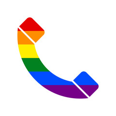 Phone sign illustration. Rainbow gay LGBT rights colored Icon at white Background. Illustration.