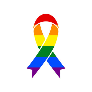 Black awareness ribbon sign. Rainbow gay LGBT rights colored Icon at white Background. Illustration.
