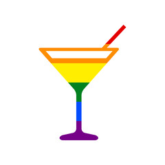 Cocktail sign illustration. Rainbow gay LGBT rights colored Icon at white Background. Illustration.