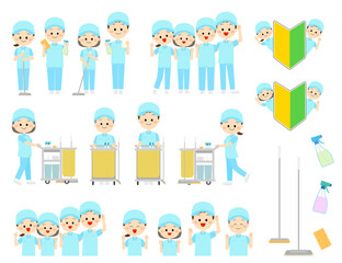 作業服を着た人々　清掃作業員のセット