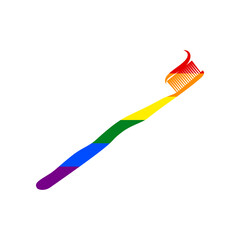 Toothbrush with applied toothpaste portion. Rainbow gay LGBT rights colored Icon at white Background. Illustration.