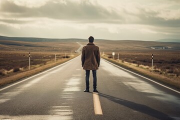 Fototapeta premium Lonely man on empty road